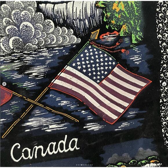 Vintage Flocked Velvet Niagara Falls American Canadian Banner - Picture 4 of 10